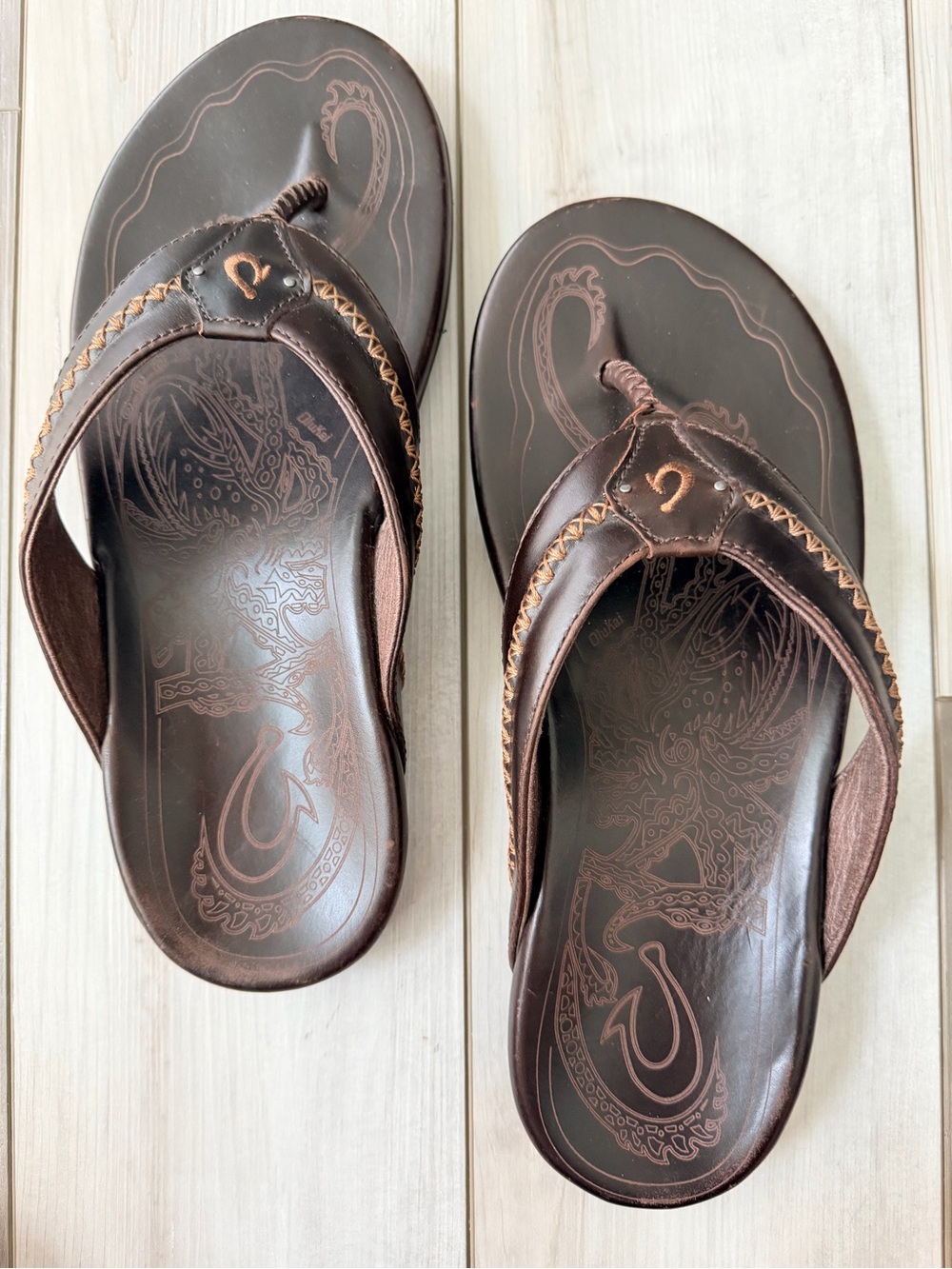 Men’s OluKai Mea Ola Dark Java Leather Flip-Flops